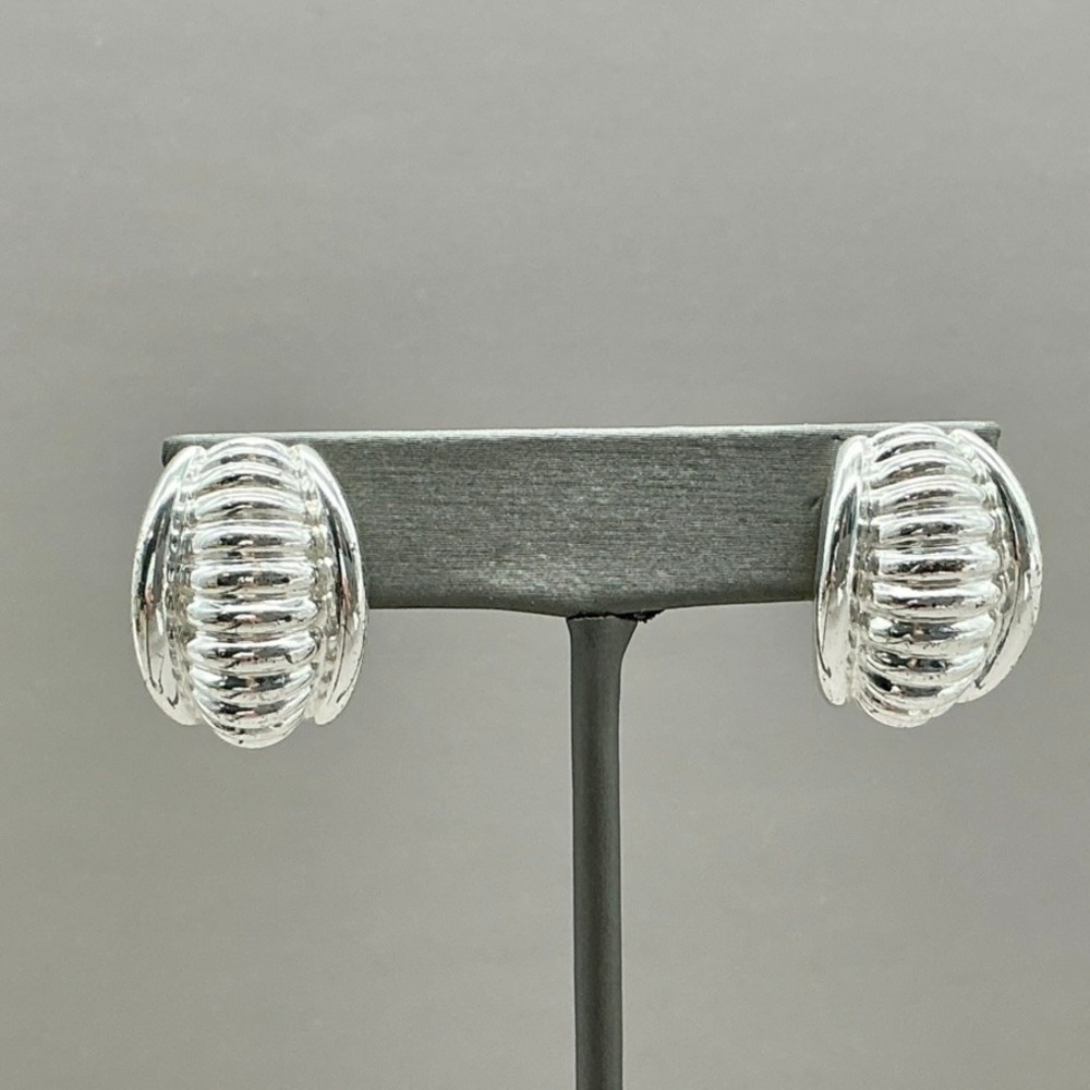 Napier Vintage Earrings Silver Tone Ribbed Dome Pierced Statement Chunky 1"
